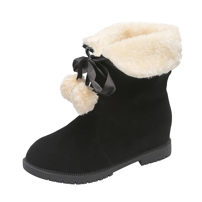 Winter Flock Leer Warme Sneeuwschoenen Dames Laarzen Halverwege de kuit Pluche Bont Fluwelen Laarzen Schoenen Booties Vrouw