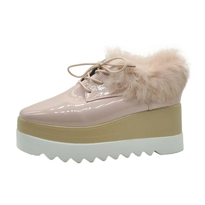 Wedge Boot Hoge Hakken Vrouwen Enkellaarsjes Ronde Neus Schoeisel Warm Platform Vrouwelijke Boot Wiggen Schoenen