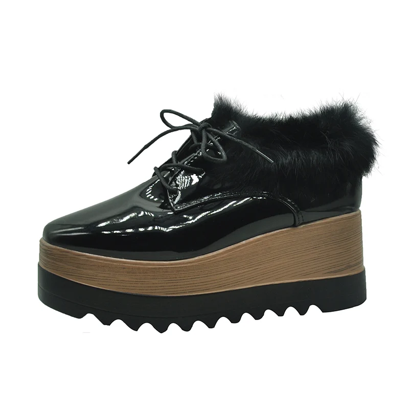 Wedge Boot Hoge Hakken Vrouwen Enkellaarsjes Ronde Neus Schoeisel Warm Platform Vrouwelijke Boot Wiggen Schoenen