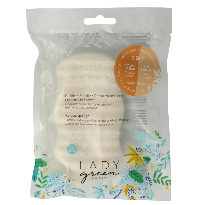 Lady Green Konjac lichaamsspons crushed walnut 1.00 Stuks