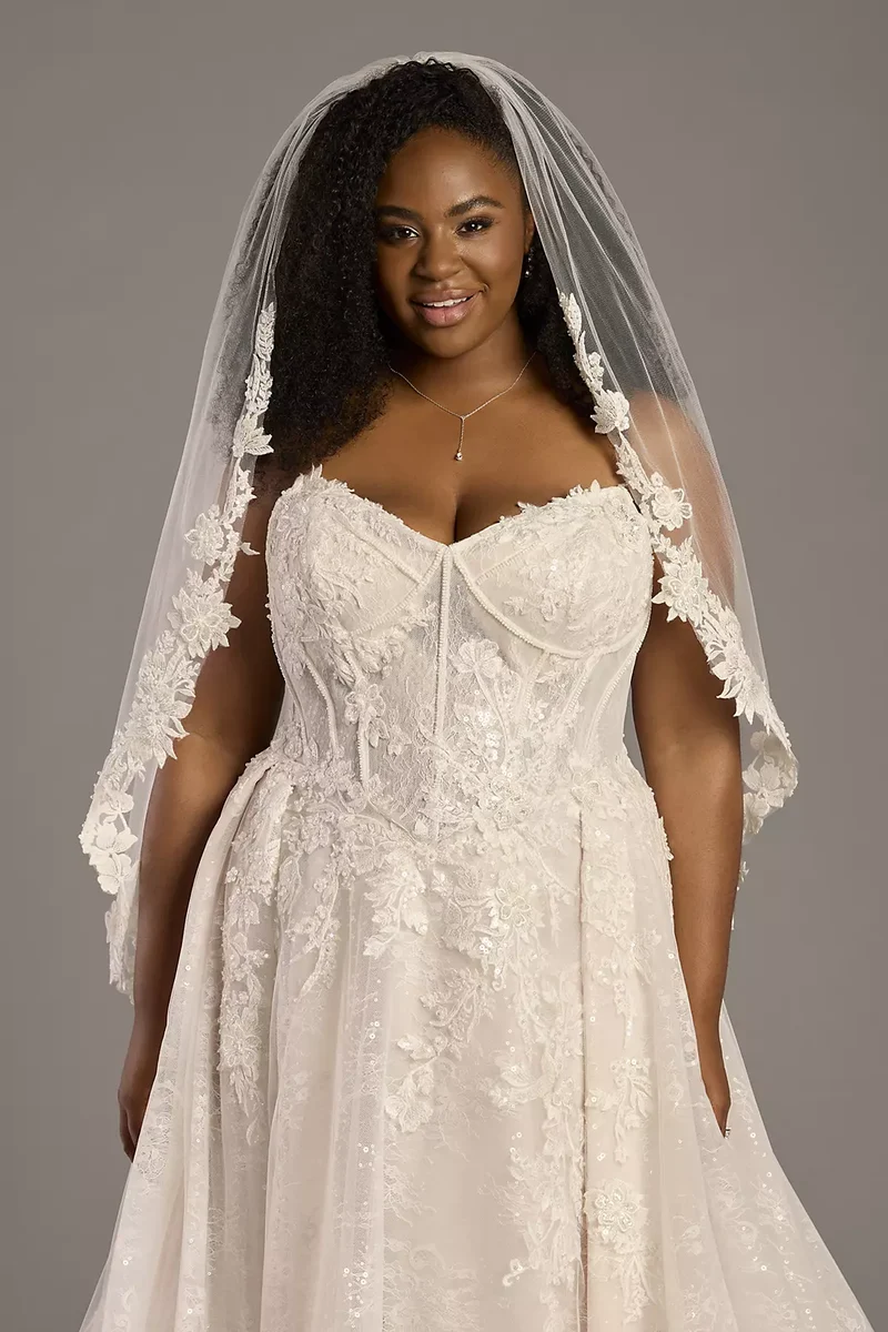 Mid-Length Sequin Lace Trim Veil