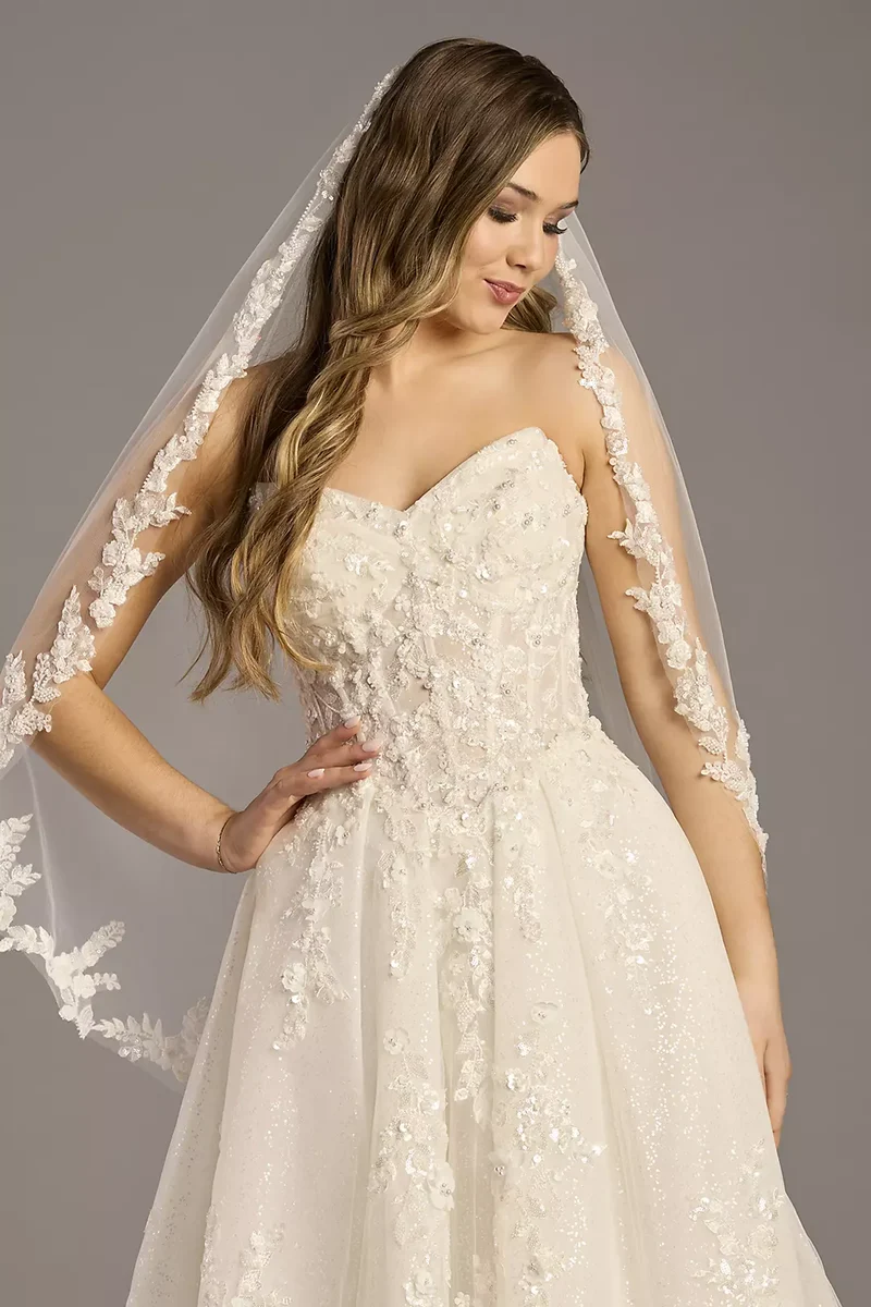 Mid-Length Veil with Beaded Applique Trim