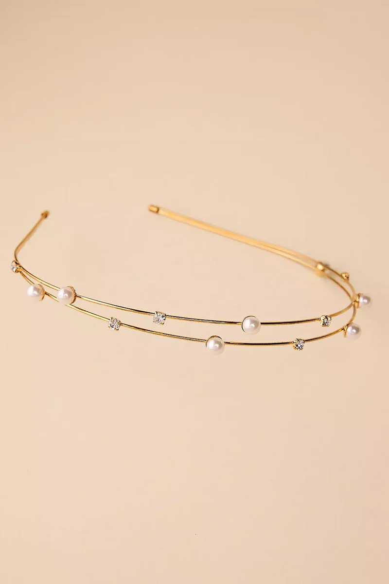 Rhinestone and Pearl Double Strand Headband