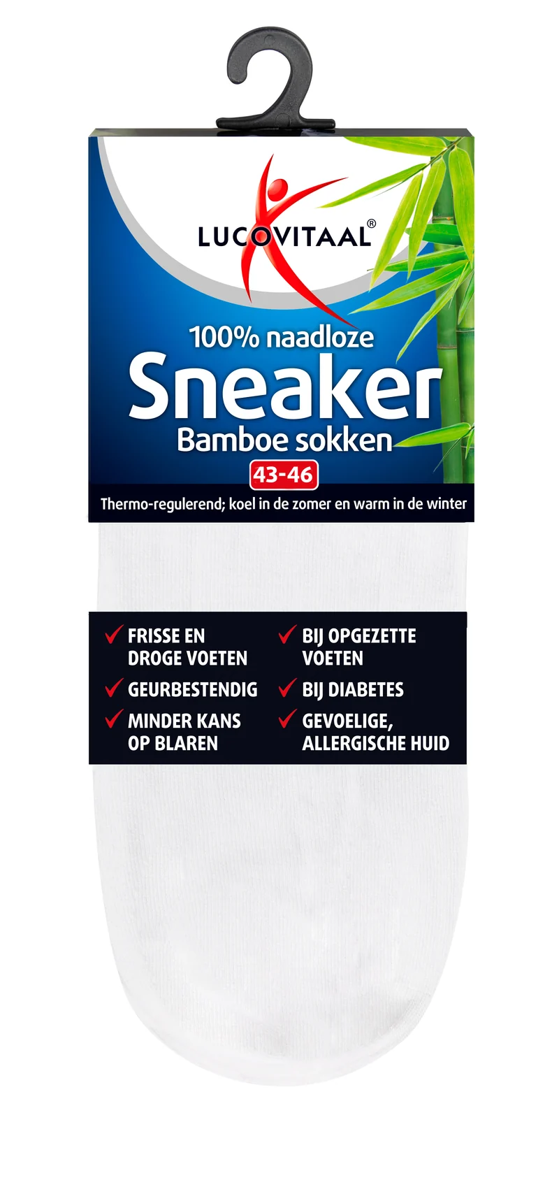Lucovitaal Bamboe sneakersok wit maat 43-46 1 Paar