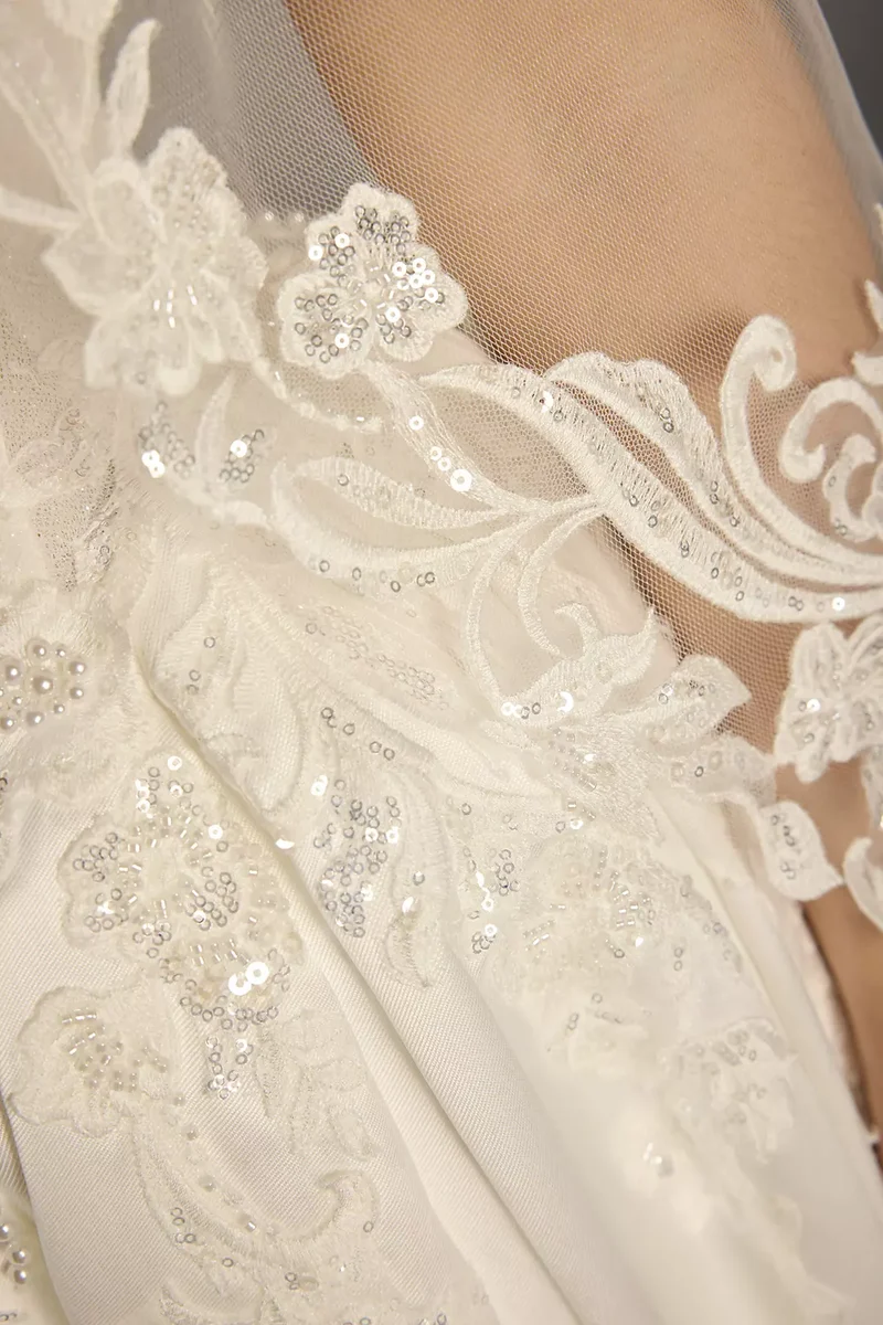 Fingertip Veil with Sequin Floral Appliques