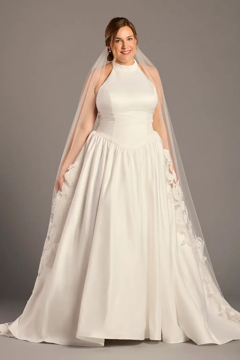 Soft Floral Applique Cathedral Wedding Veil