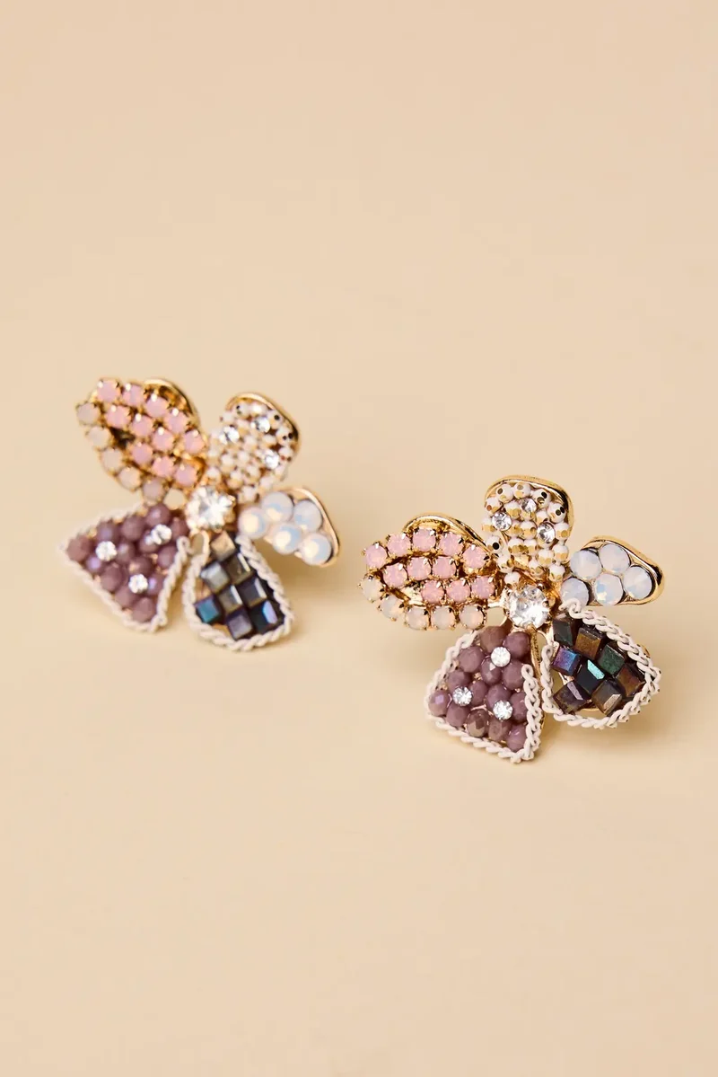 Beaded Soft Color Flower Earrings