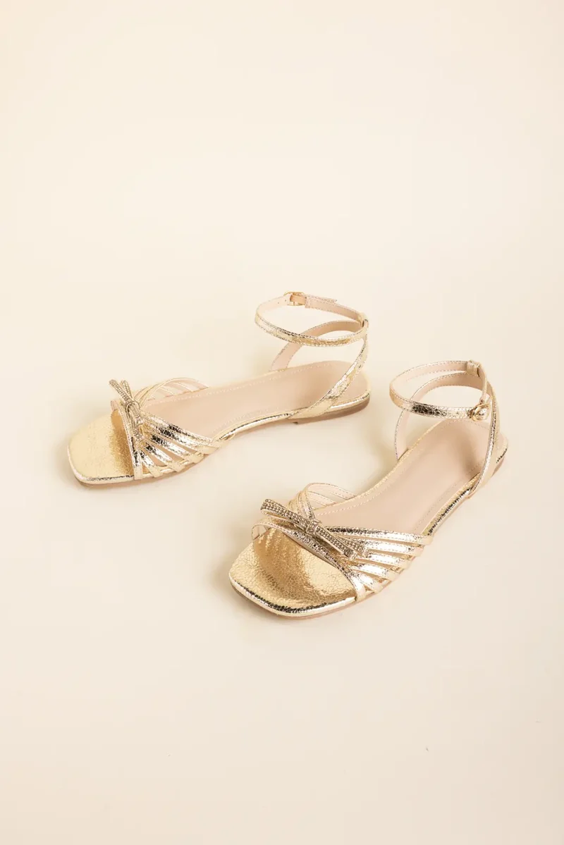Metallic Sandals with Bow