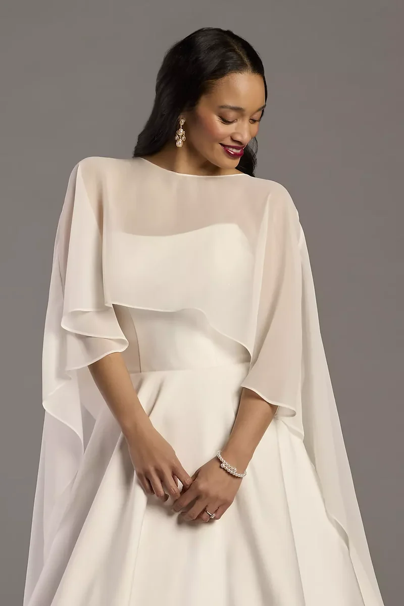 High-Low Cascade Chiffon Bridal Cape