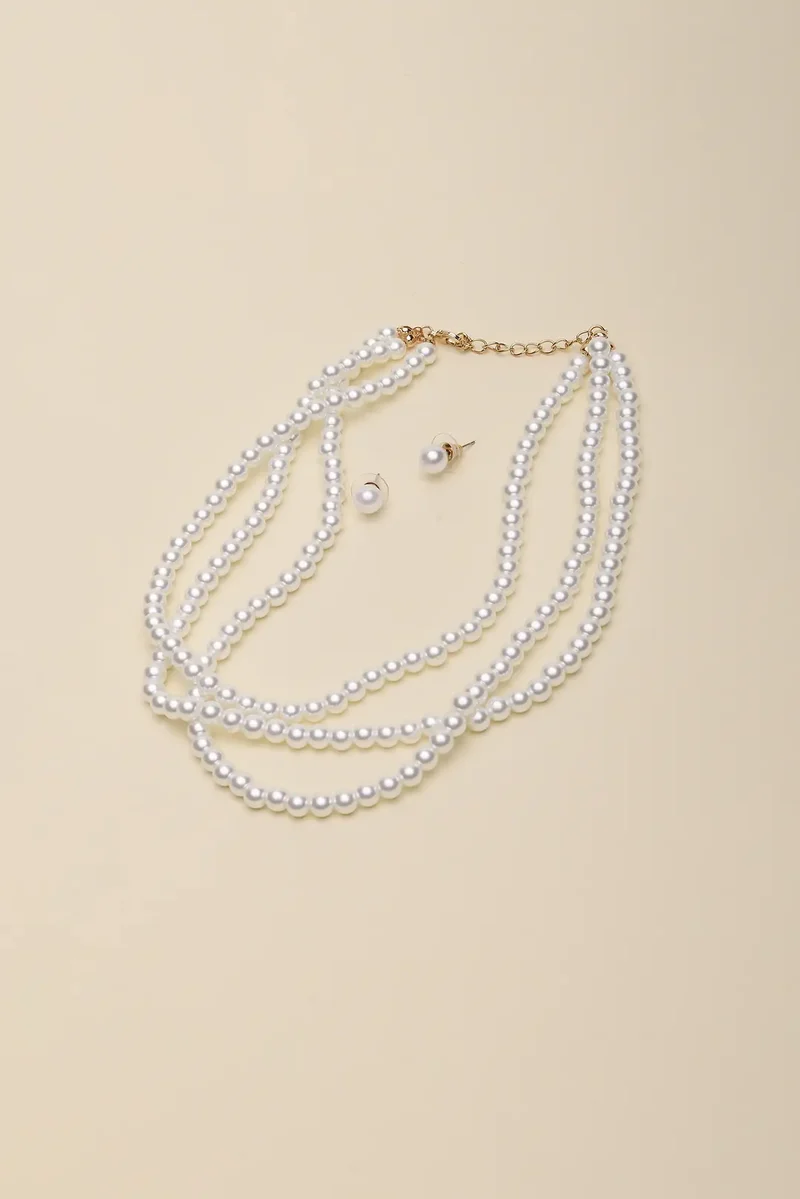 Layered Pearl Choker and Earring Set