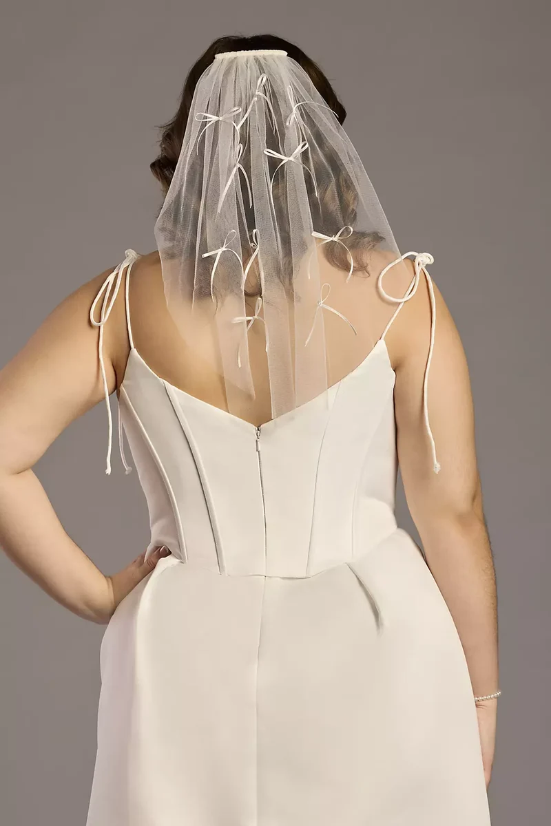 Raw Edge Mid-Length Veil with Scattered Bows