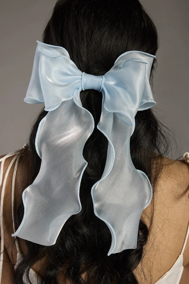 Blue Organza Bow Barrette