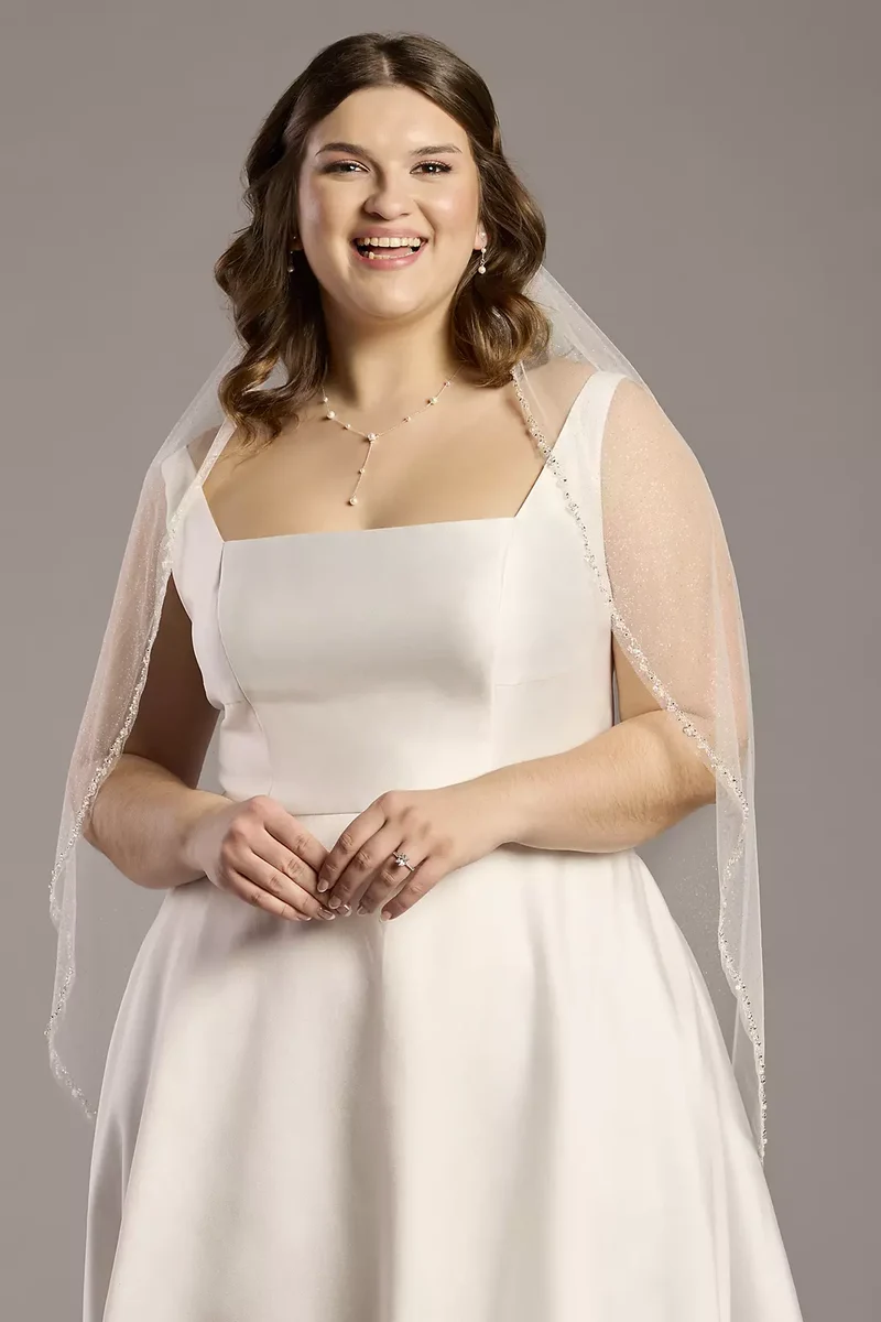 Glitter Mid-Length Veil with Beaded Edge