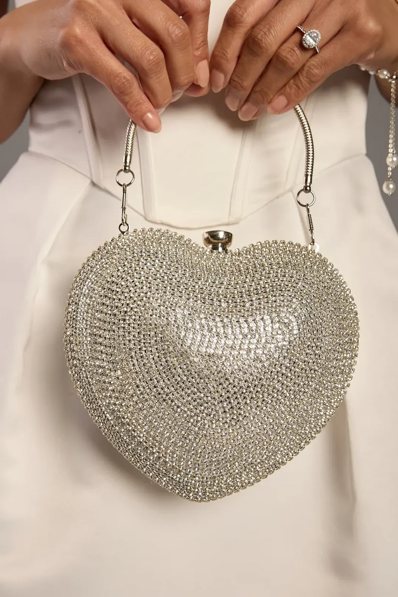 Rhinestone Heart Clutch Handbag