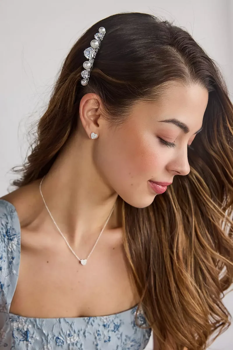 Heart Crystal Pearl Barrette