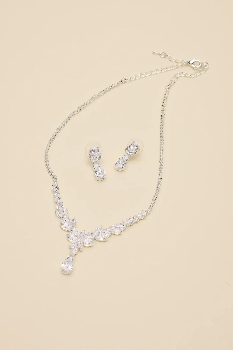Cubic Zirconia Statement Necklace and Earring Set