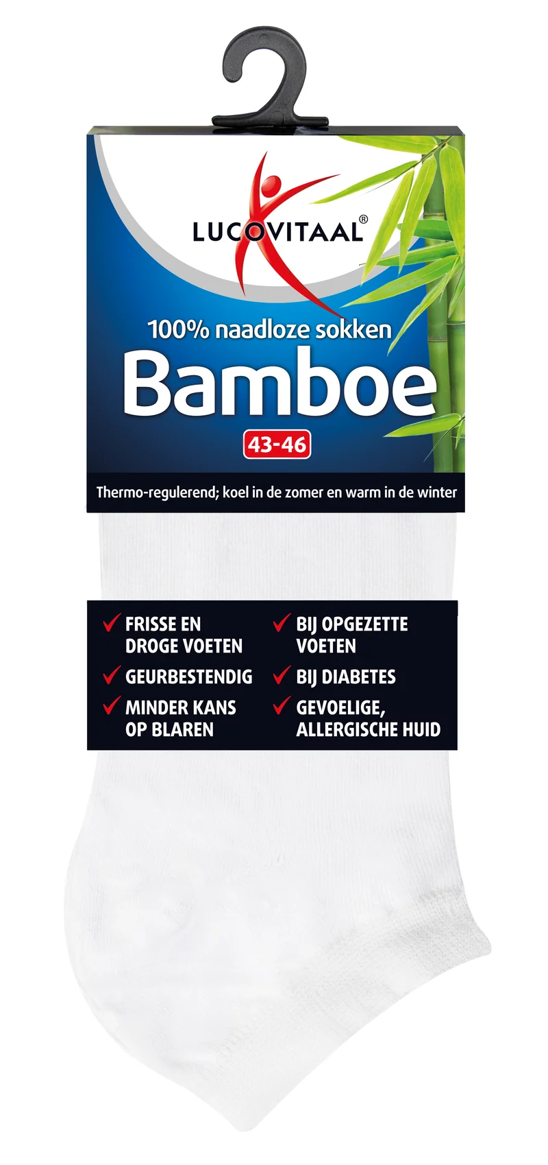 Lucovitaal Bamboe enkelsok wit maat 43-46 1.00 Paar