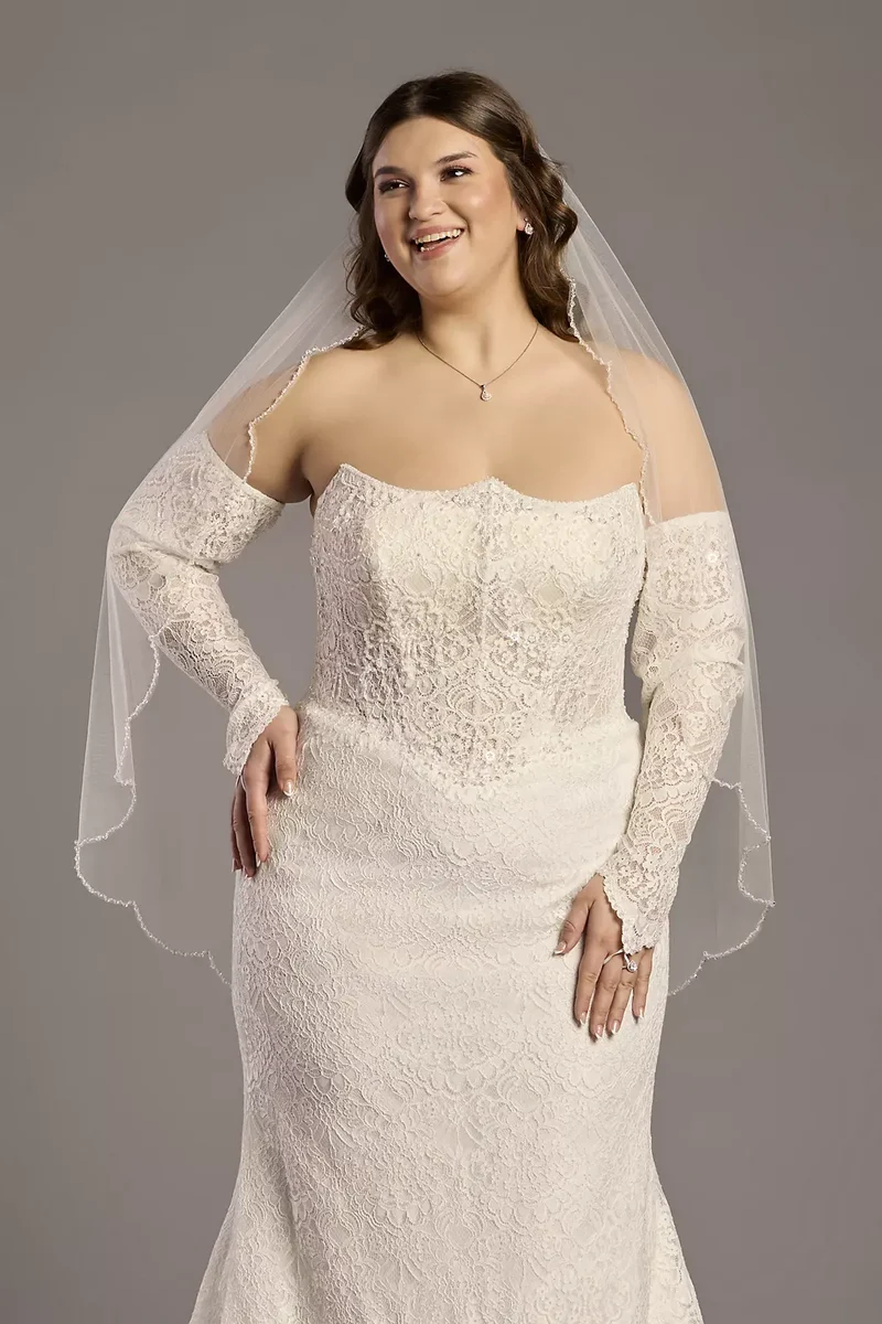 Crystal Scallop Edge Mid-Length Veil