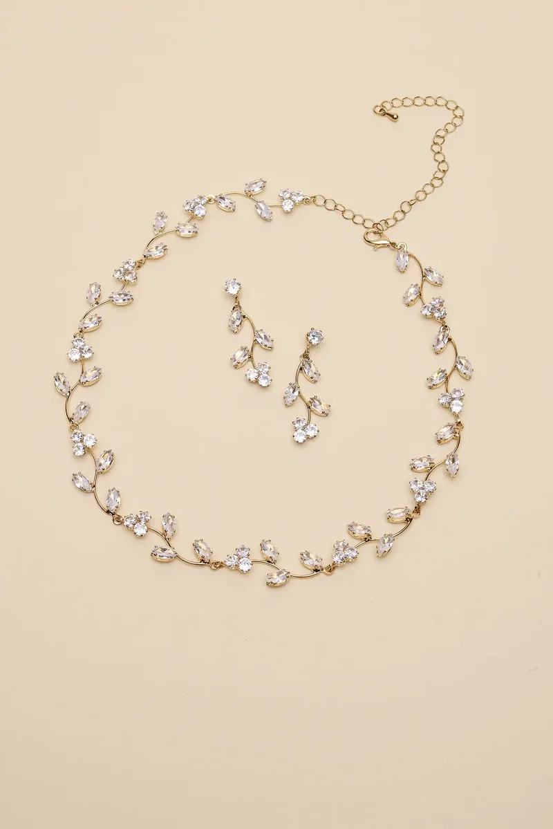 Cubic Zirconia Flower Necklace and Earring Set