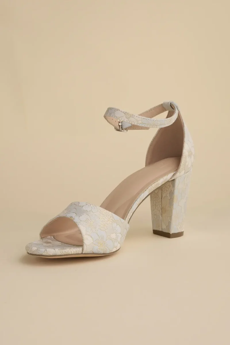 Floral Brocade Block Heel Sandals