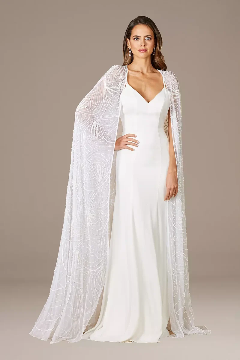 Lara Gracie Full Length Beaded Tulle Cape