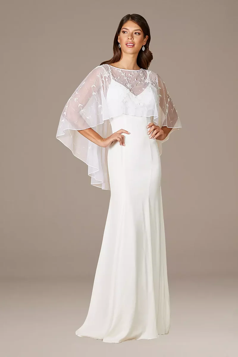 Lara Gertie Asymmetrical Tulle Beaded Capelet