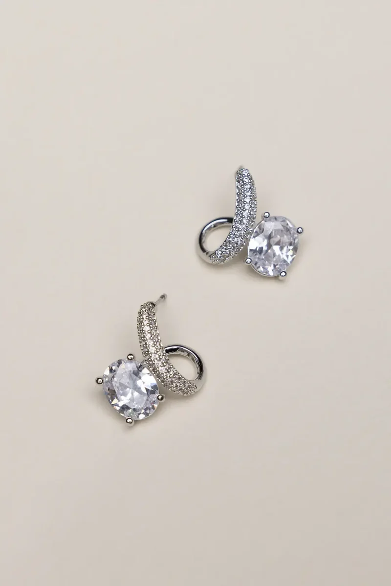 Pave Oval Cubic Zirconia Twist Stud Earrings