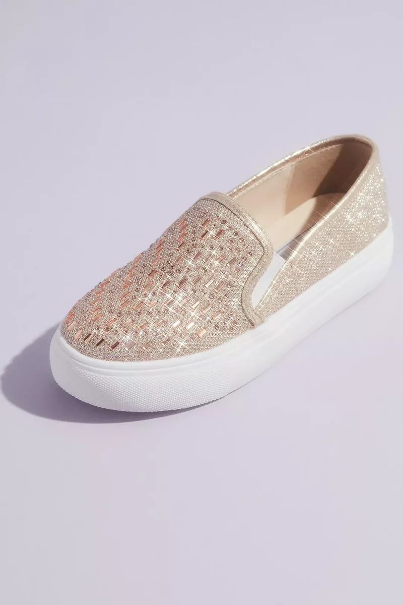 Jewel Shimmery Slip-On Sneakers with Crystals