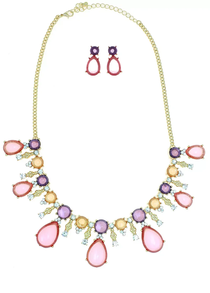 Multi Colored Stone Necklace and Earring Set