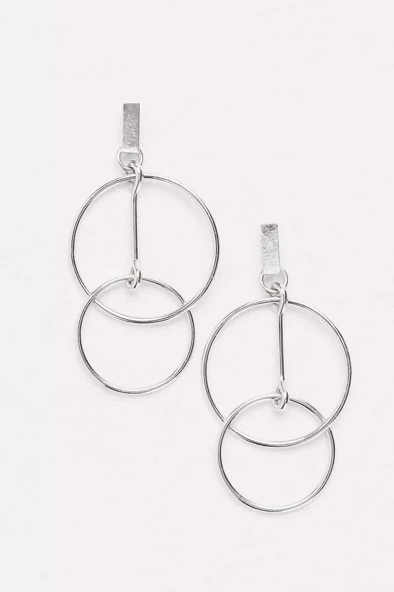 Double Ring Dangling Hoops Earrings