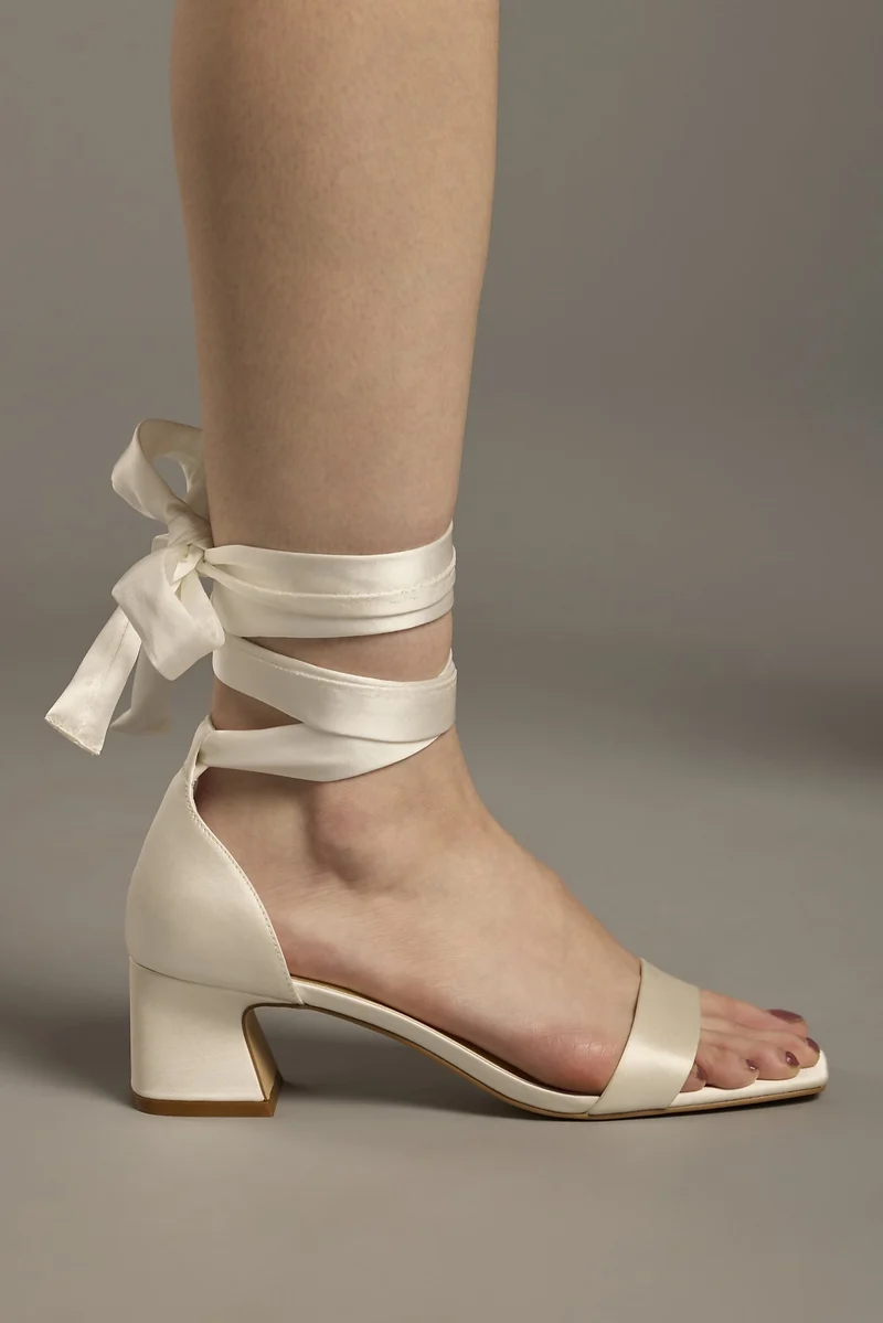 Low Block Heel Sandals with Lace-Up Strap