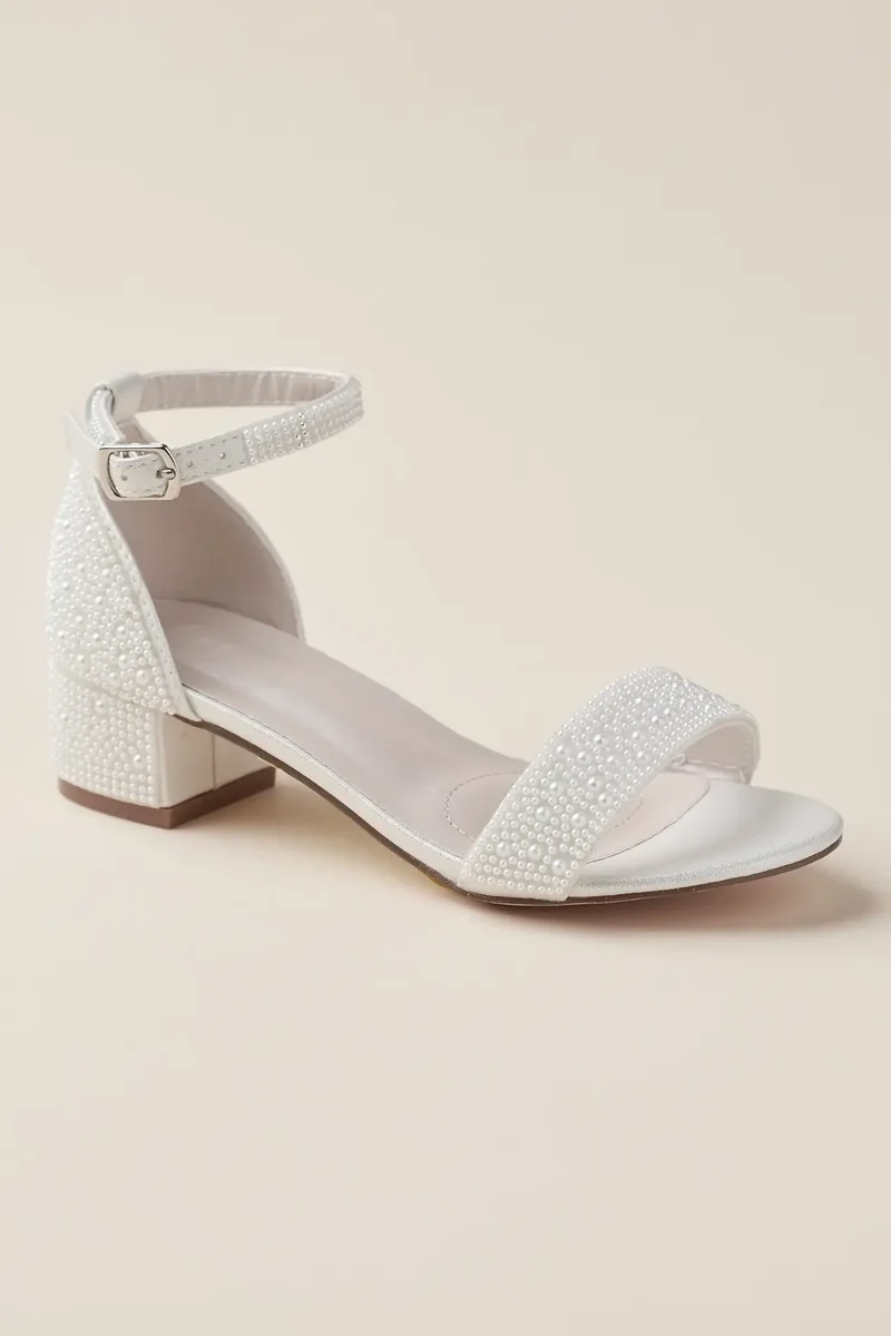 Girls Iridescent Pearl Low Block Heel Sandals