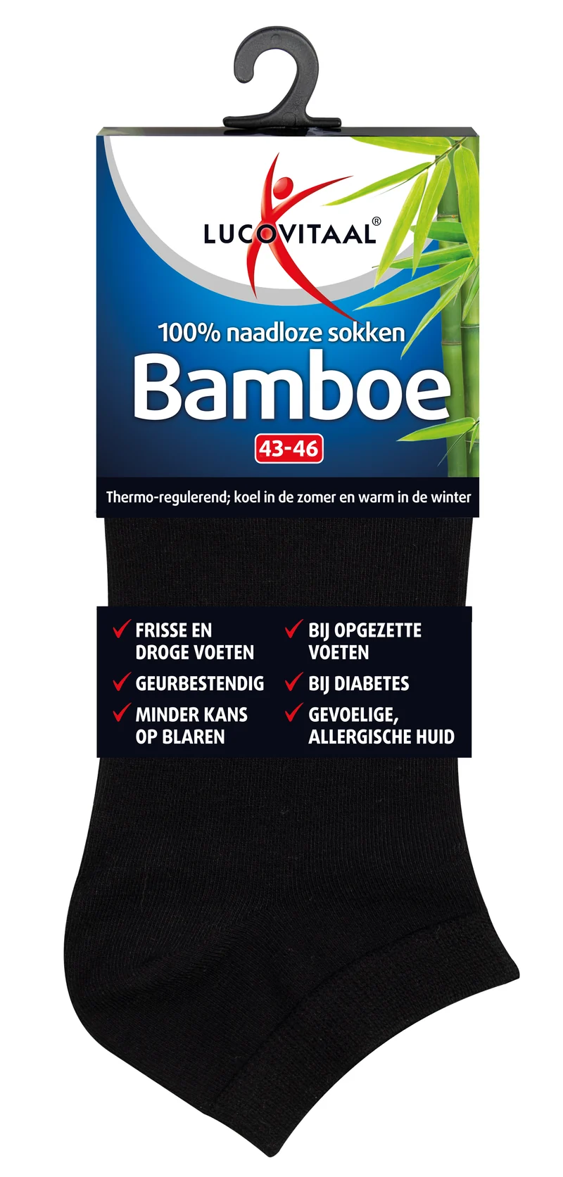 Lucovitaal Bamboe enkelsok zwart maat 43-46 1.00 Paar