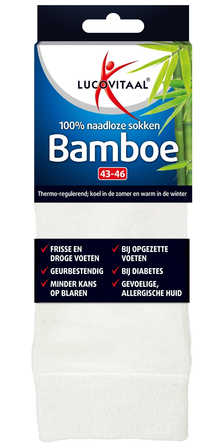 Lucovitaal Bamboe sok lang wit maat 43-46 1.00 Paar