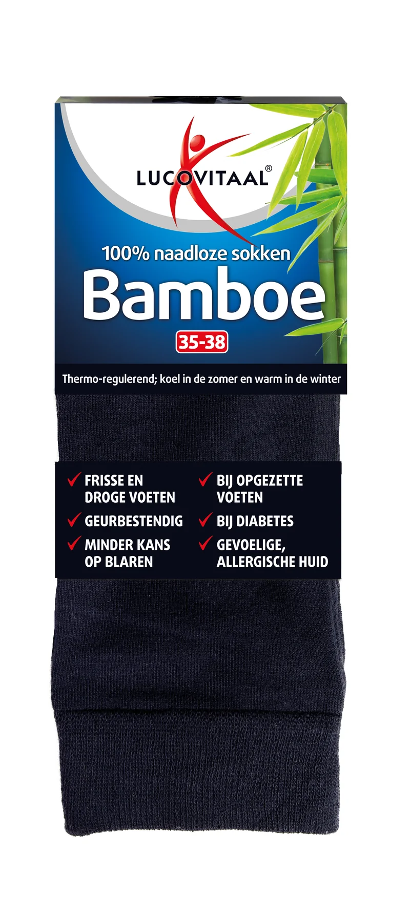 Lucovitaal Bamboe sok lang blauw maat 35-38 1 Paar